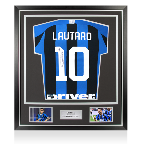 Lautaro Martinez Back Signed Inter Milan 2019-20 Home Shirt with Fan Style Number In Classic Frame