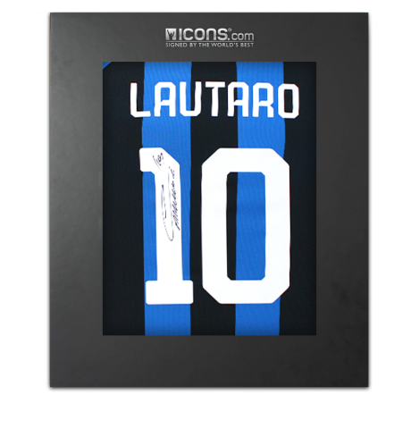 Lautaro Martinez Back Signed Inter Milan 2019-20 Home Shirt with Fan Style Number In Deluxe Packaging