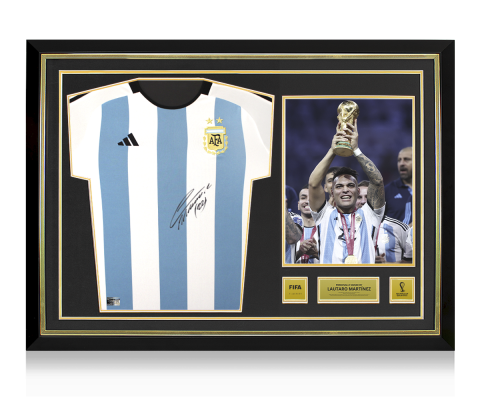 Lautaro Martinez Official 2022 FIFA World Cup™ Front Signed and Hero Framed Argentina 2022 Home Shirt Lautaro Martinez Official 2022 FIFA World Cup™ Front Signed and Hero Framed Argentina 2022 Home Shirt