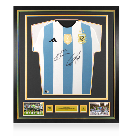 Lautaro Martinez & Alexis Mac Allister Official FIFA World Cup™ 2022 Dual Signed and Framed Argentina 2022 Home Shirt