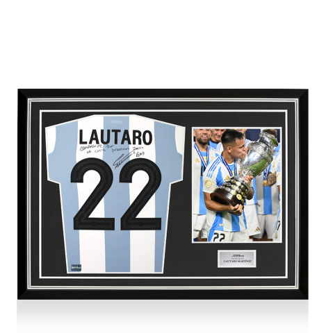 Lautaro Martinez Back Signed Argentina 2024 Home Shirt - Campones De La Copa America 2024 Inscription In Hero Frame: Option 1