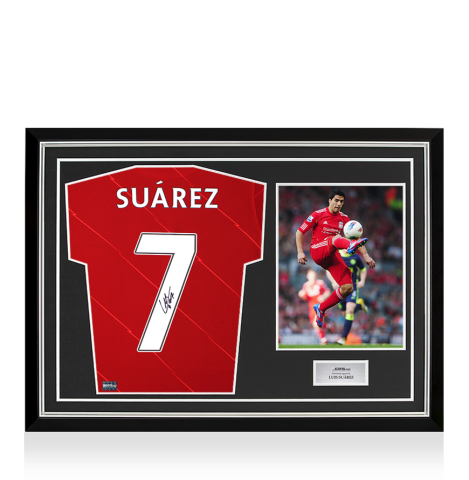 Luis Suarez Back Signed Liverpool 2021-22 Home Shirt In Hero Frame: Option 1