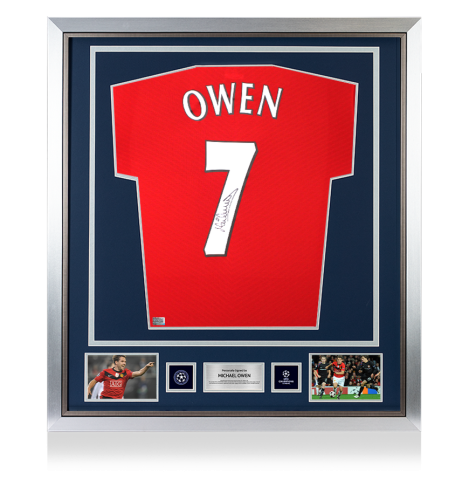 Michael Owen Official UEFA Champions League Back Signed and Framed Manchester United 2009-10 Home Shirt