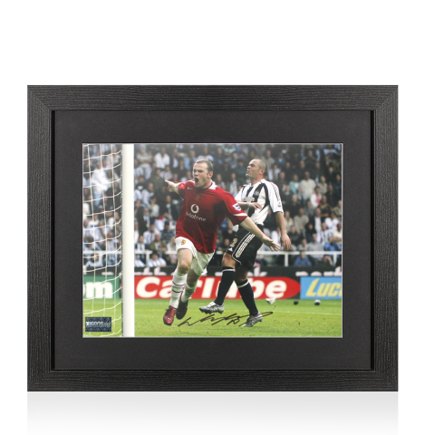 Wayne Rooney Signed Manchester United Photo In Black Wooden Frame: Goal vs Newcastle United