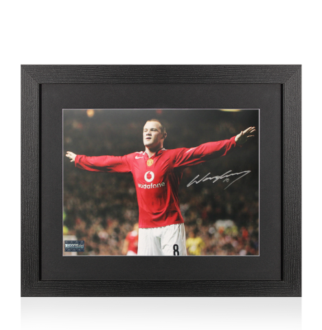Wayne Rooney Signed Manchester United Photo In Black Wooden Frame: UEFA Champions League Debut Hattrick