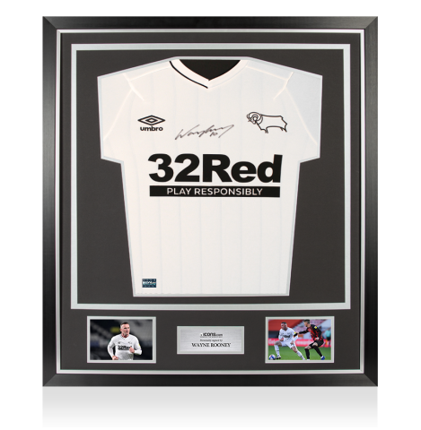 Wayne Rooney Front Signed Derby County 2020-21 Home Shirt In Classic Frame