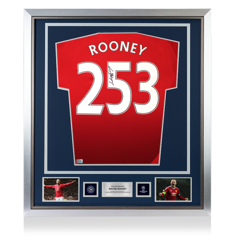Wayne Rooney Official UEFA Champions League Back Signed and Framed Manchester United 2024-25 Home Shirt: 253 Goals Edition