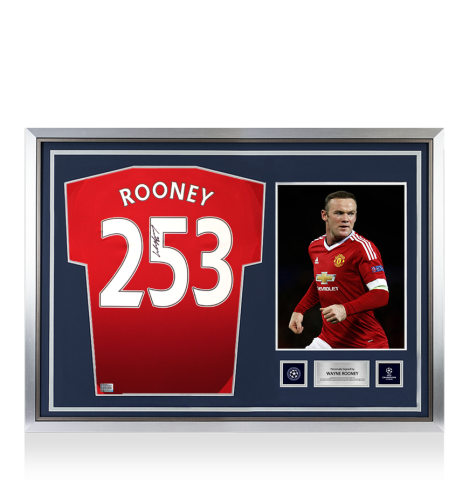 Wayne Rooney Official UEFA Champions League Back Signed and Hero Framed Manchester United 2024-25 Home Shirt: 253 Goals Edition