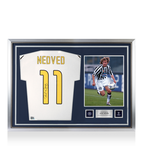 Pavel Nedved Official UEFA Champions League Back Signed and Hero Framed Juventus 2024-25 Home Shirt