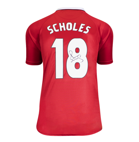 Paul Scholes Official UEFA Champions League Back Signed Manchester United 1999 UEFA Champions League Shirt In Deluxe Packaging