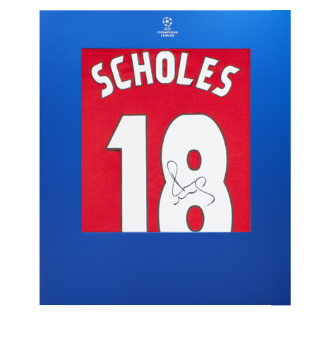 Paul Scholes Official UEFA Champions League Back Signed Manchester United 1999 UEFA Champions League Shirt In Deluxe Packaging