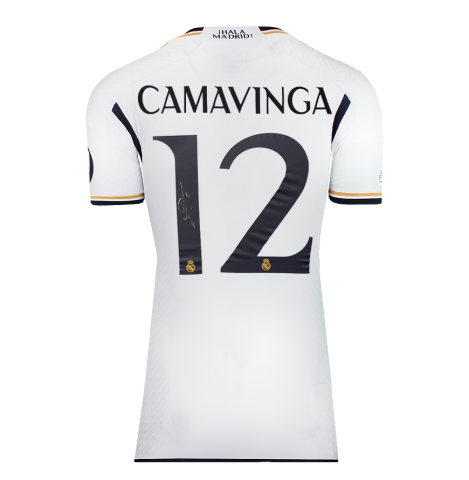 Eduardo Camavinga Official UEFA Champions League Back Signed Real Madrid 2023-24 Authentic Home Shirt In Deluxe Packaging