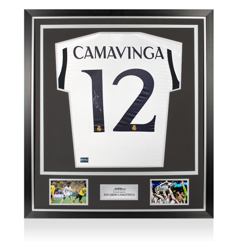 Eduardo Camavinga Back Signed Real Madrid 2023-24 Authentic Home Shirt In Classic Frame