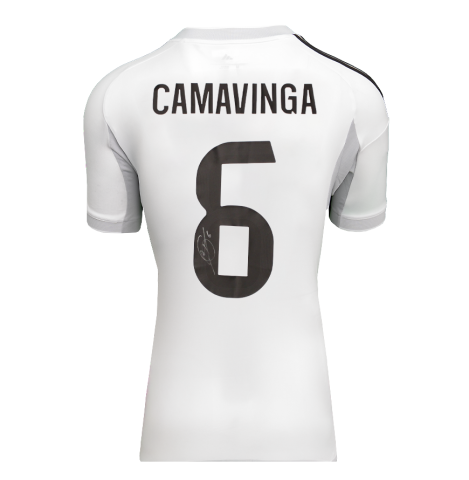 Eduardo Camavinga Official UEFA Champions League Back Signed Real Madrid 2025-26 Home Shirt With Fan Style Number In Deluxe Packaging