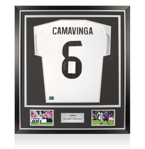 Eduardo Camavinga Back Signed Real Madrid 2025-26 Home Shirt With Fan Style Number In Classic Frame