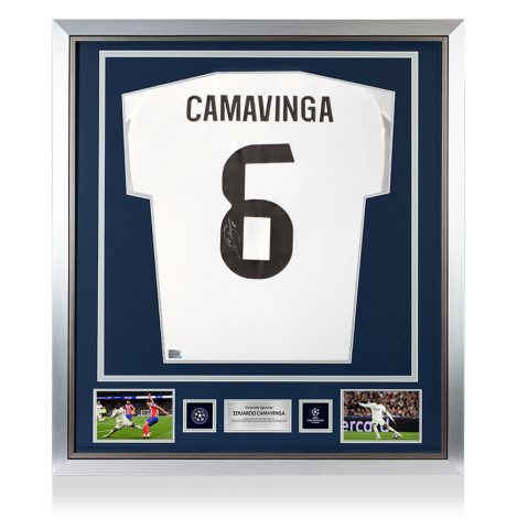 Eduardo Camavinga Official UEFA Champions League Back Signed and Framed Real Madrid 2025-26 Home Shirt With Fan Style Number