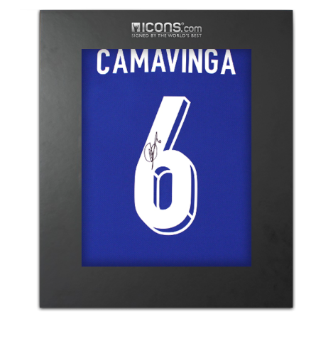 Eduardo Camavinga Back Signed France 2024 Home Shirt With Fan Style Number In Deluxe Packaging
