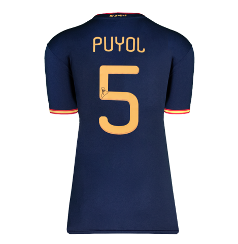 Carles Puyol Back Signed Spain 2010 Away Shirt In Deluxe Packaging