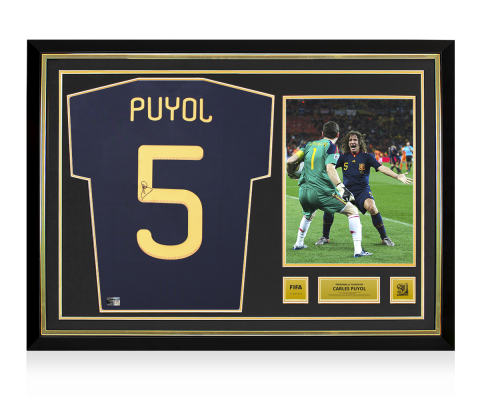 Carles Puyol Official 2010 FIFA World Cup™ Back Signed and Hero Framed Spain 2010 Away Shirt