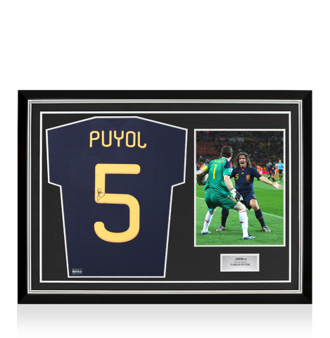 Carles Puyol Back Signed Spain 2010 Away Shirt In Hero Frame: Option 1