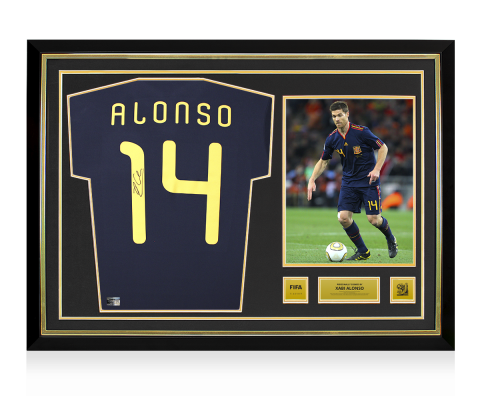 Xabi Alonso Official 2010 FIFA World Cup™ Back Signed and Hero Framed Spain 2010 Away Shirt