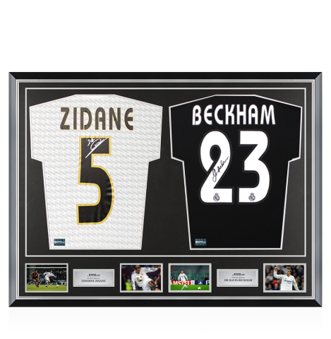 Zinedine Zidane & Sir David Beckham Signed Real Madrid CF Shirts In Classic Dual Frame