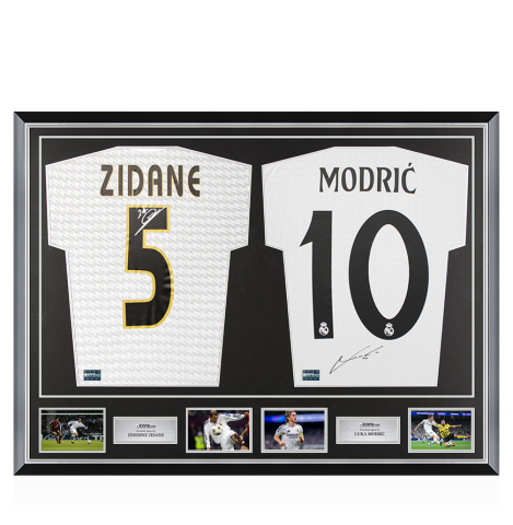 Zinedine Zidane & Luka Modric Signed Real Madrid CF Shirts In Classic Dual Frame