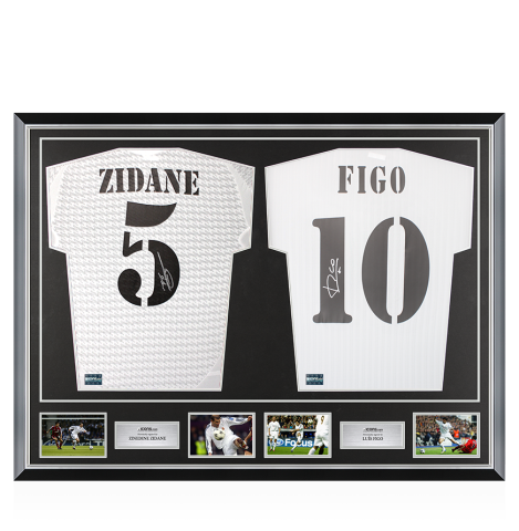 Zinedine Zidane & Luis Figo Signed Real Madrid Shirts In Classic Dual Frame
