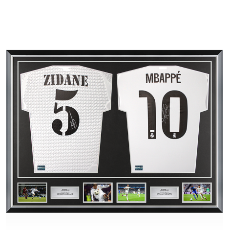 Zinedine Zidane & Kylian Mbappe Signed Real Madrid Shirts In Classic Dual Frame