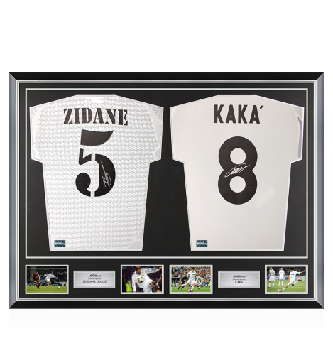 Zinedine Zidane & Kaka Signed Real Madrid Shirts In Classic Dual Frame Zinedine Zidane & Kaka Signed Real Madrid Shirts In Classic Dual Frame