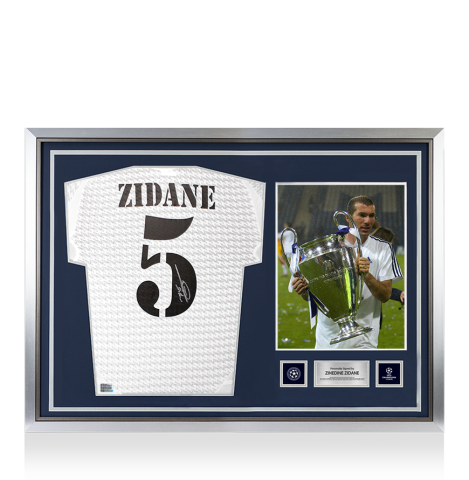 Zinedine Zidane Official UEFA Champions League Back Signed and Hero Framed Real Madrid 2024-25 Home Shirt with Fan Style Number