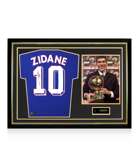 Zinedine Zidane Official Ballon d'Or™ Back Signed and Hero Framed France 2024 Home Shirt Zinedine Zidane Official Ballon d'Or™ Back Signed and Hero Framed France 2024 Home Shirt