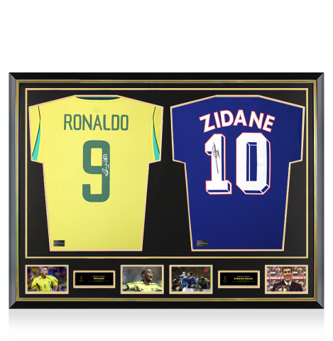 Ronaldo & Zinedine Zidane Official Ballon d'Or™ Signed and Dual Framed Brazil and France Shirts