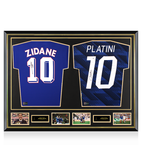 Zinedine Zidane & Michel Platini Official Ballon d'Or™ Signed and Dual Framed France Shirts