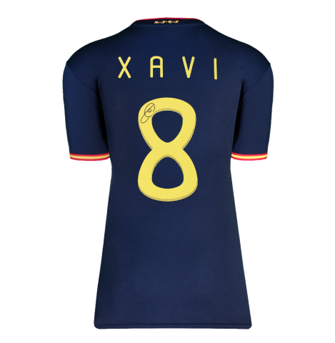 Xavi Back Signed Spain 2010 Away Shirt In Deluxe Packaging