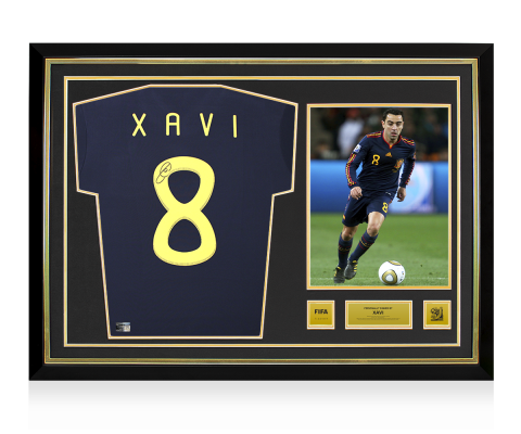 Xavi Official 2010 FIFA World Cup™ Back Signed and Hero Framed Spain 2010 Away Shirt