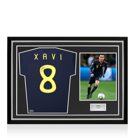 Xavi Back Signed Spain 2010 Away Shirt In Hero Frame: Option 1