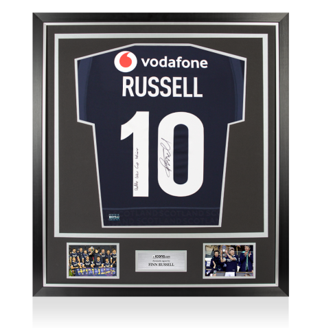 Finn Russell Back Signed Scotland 2025 Home Shirt - Doddie Weir Cup Winner Inscription In Classic Frame