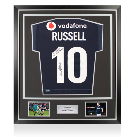 Finn Russell Back Signed Scotland Rugby 2025 Home Shirt - From Stirling to World Stage Inscription In Classic Frame