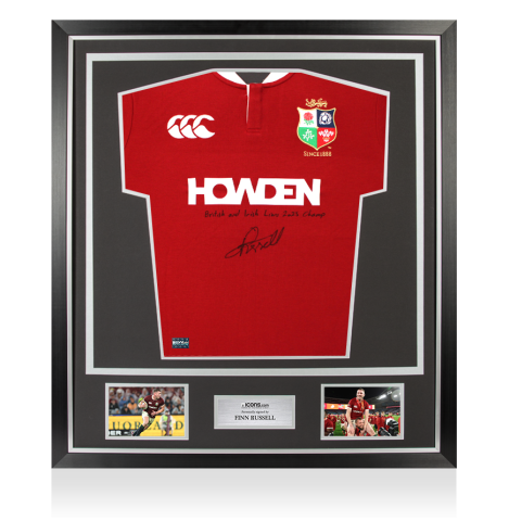 Finn Russell Front Signed British & Irish Lions Shirt - British and Irish Lions 2025 Champ Inscription In Classic Frame