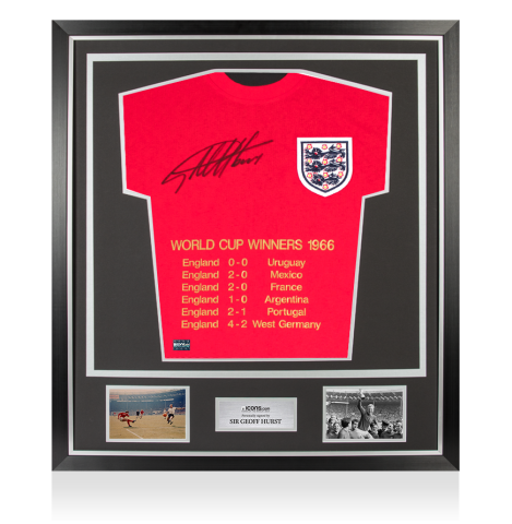 Sir Geoff Hurst Front Signed England 1966 Away Shirt - 1966 FIFA World Cup Winner Stats In Classic Frame