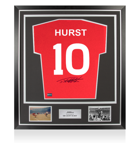 Sir Geoff Hurst Back Signed England Red T-Shirt In Classic Frame