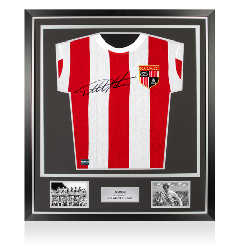 Sir Geoff Hurst Front Signed Stoke City Retro Shirt In Classic Frame