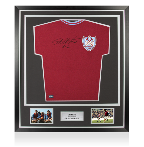 Sir Geoff Hurst Front Signed West Ham Shirt - "3-2" Inscription In Classic Frame
