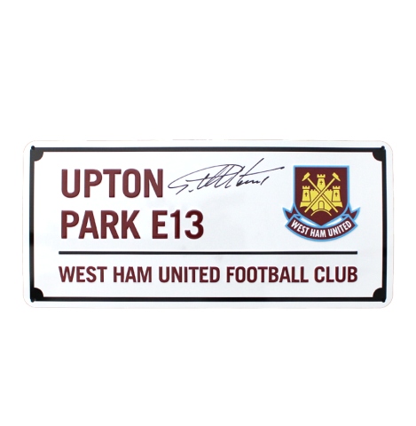 Sir Geoff Hurst Signed West Ham United Upton Park Street Sign - White