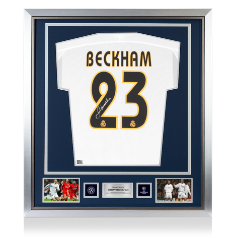 David Beckham Official UEFA Champions League Back Signed and Framed Real Madrid 2003-04 Home Shirt David Beckham Official UEFA Champions League Back Signed and Framed Real Madrid 2003-04 Home Shirt