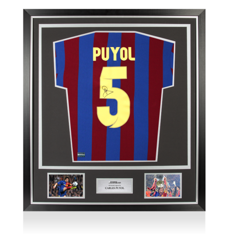 Carles Puyol Back Signed FC Barcelona Retro Captain's Home Shirt In Classic Frame