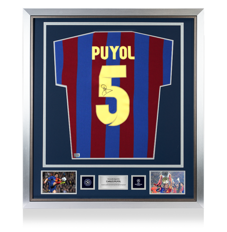 Carles Puyol Official UEFA Champions League Back Signed and Framed FC Barcelona Retro Captain's Home Shirt