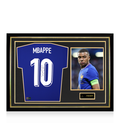 Kylian Mbappe Official Ballon d'Or™ Back Signed and Hero Framed France 2024 Home Shirt: 2024 Gerd Müller Trophy Winner