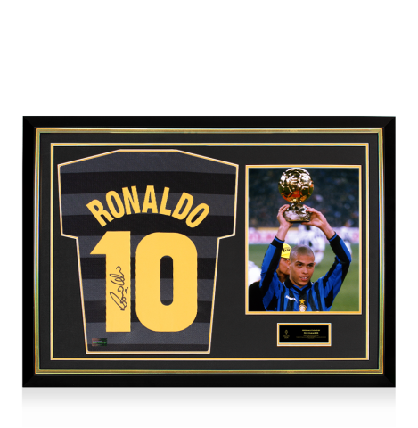 Ronaldo Official Ballon d'Or™ Back Signed and Hero Framed Internazionale 1998 UEFA Cup Final Shirt